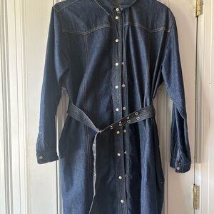 French Connection Dark Indigo Denim Snap-Front Shirt